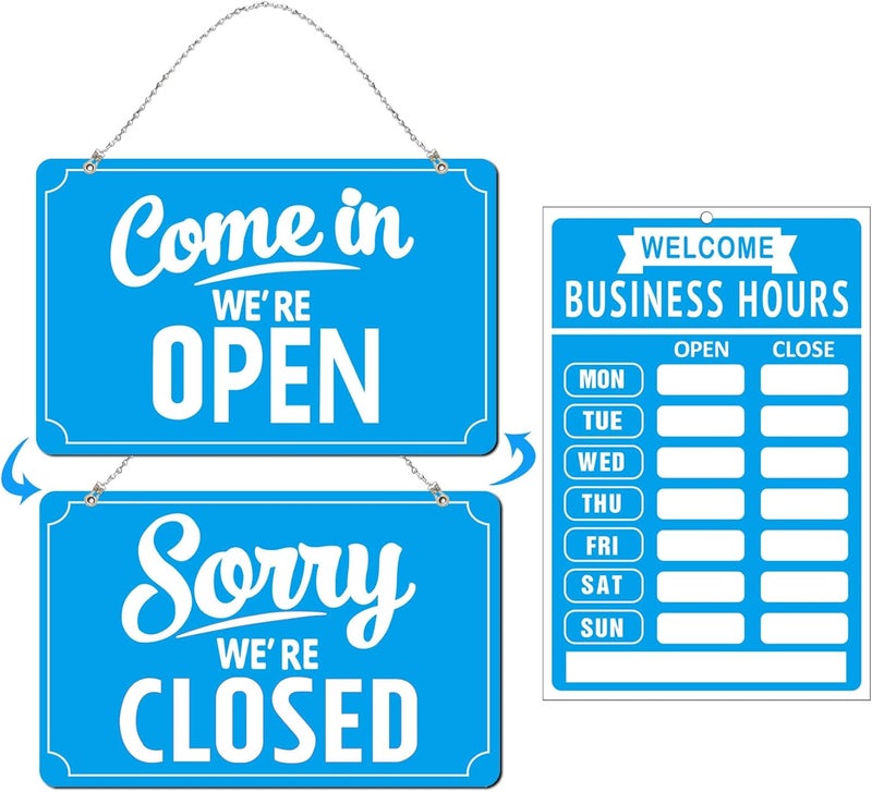 SnailGo Open Closed Signs Business Hours Sign Set for Window Door Open Signs for Business Hour Closed Open Flip Sign Store Resturant Bar Blue - Image 1